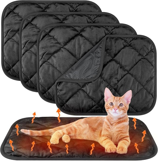 4 Pack Self Heating Cat Pad Self Warming Dog Mat Reflects Body Heat Extra Warm Thermal Pet Pad Washable Dog Cat Bed Crate Bed Mat Blanket(Black,16 x 20 Inch)