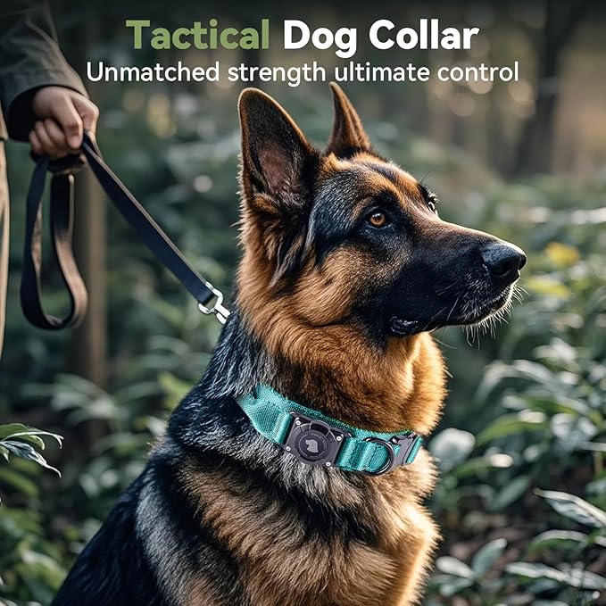 2025 Upgrade Waterproof AirTag Dog Collar, Military Tactical Dog Collar with AirTag Holder, Comfortable Control Handle and Metal Buckle, GPS Dog Collar Holder for Medium to Large Dogs (Blue, M)