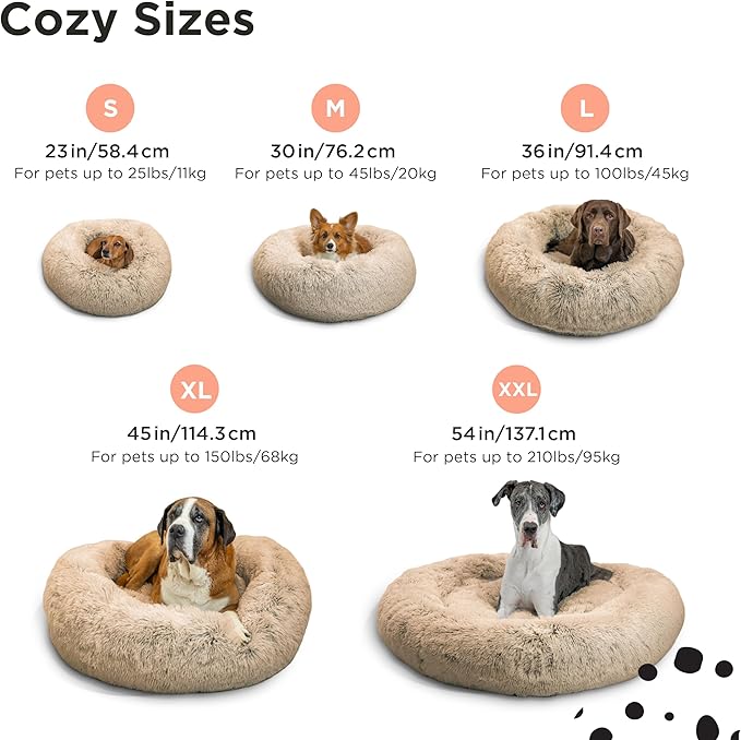 Best Friends by Sheri The Original Calming Donut Dog Bed – Washable Plush Pet Bed for Medium Breeds up to 45 lbs, Shag Faux Fur, Frost Gray, Medium (30" x 30")