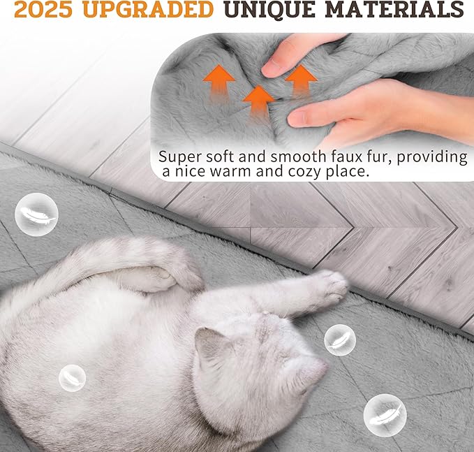 NWK Fluffy Self Warming Cat Mat, Cat Blanket, Thermal Dog Mat, Washable, Non-Slip Bottom for Sofa & Crate & Kennel & Car Seat (Misty Gray, Large (35'' X 23'' X 0.4''))