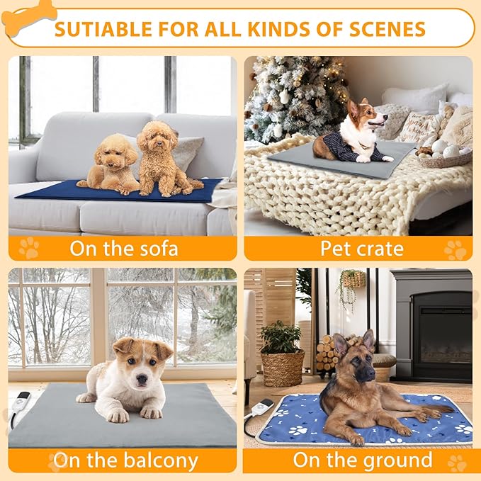 Dog Heating Pad Outdoor, Heated Dog Bed Indoor for Cats, Warming Electric Pet Heating Pad Temperature with Timer, Waterproof Heated Pet Mat with Chew Resistant Cord, for Puppy Kitten, 28 * 18 in