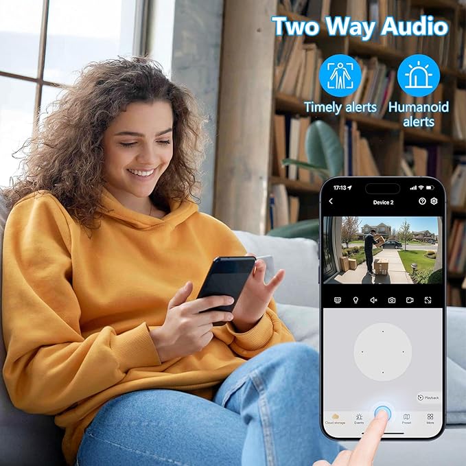 Security Camera Outdoor Wired,5GHz WiFi Camera for Home Security,360°View Two-Way Audio,AI Detection,2K Color Night Vision,Cloud & SD Card,24/7 Continuous Recording,Integrated AI 911 Emergency Alarm