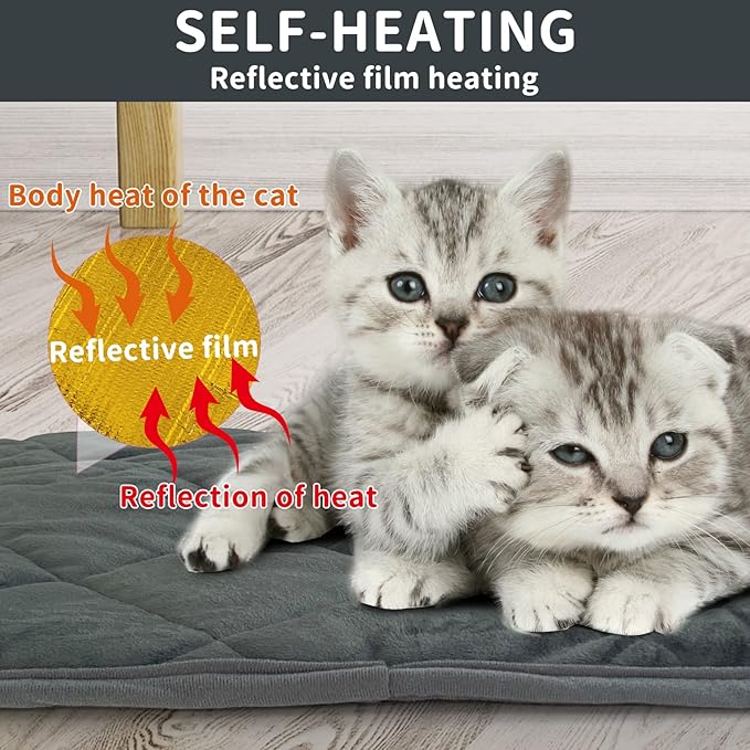 Self-Warming Cat Bed Indoor/Outdoor Super Soft Self Heating Pet Mat Washable Thermal Pad for Cat & Dog 29x19.6 inch