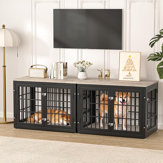 38 Inch Heavy Duty Dog Crate Furniture for Large and Medium Dogs, Decorative Pet House End Table, Wooden Cage Kennel Furniture Indoor, Grey