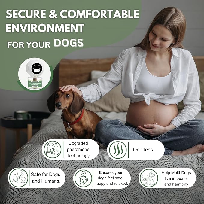 Dog Calming Pheromone Diffuser Kit with Timer – 2 Plug-Ins + 4 Refills – Smart 4-Level Timing Calming Aid – Stress Relief for Dogs – Help with Anxiety, Barking, Fighting, Thunder, Travel, Vet Visits