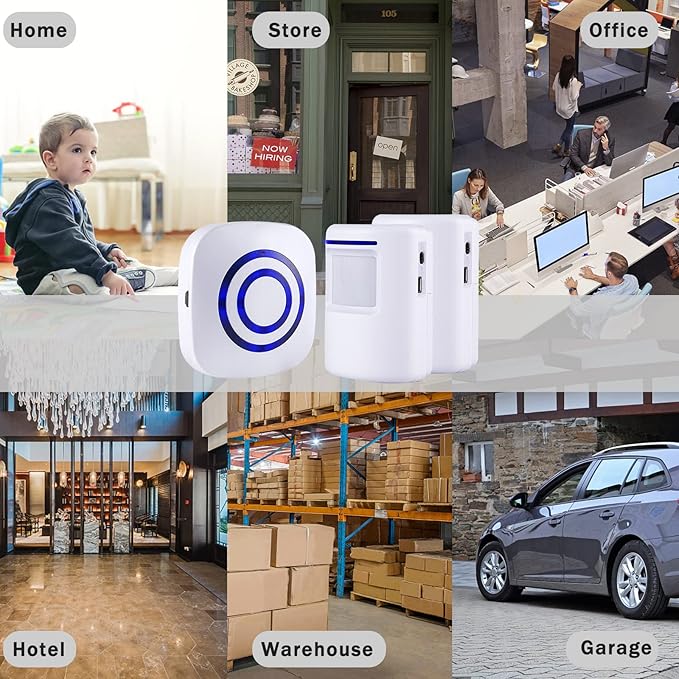 Motion Sensor Alarm, Long Range Wireless Driveway Alarm, Indoor Home Security System Electric Doorbells, 2 Motion Detector and 1 Alarm, 38 Chime Tunes, LED Indicator