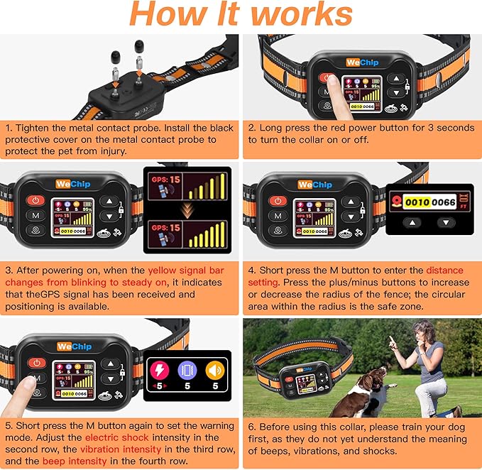 WeChip Wireless Dog Fence Collar, GPS Pet Containment System, Rechargeable, Waterproof, for Dogs 15-120 lbs