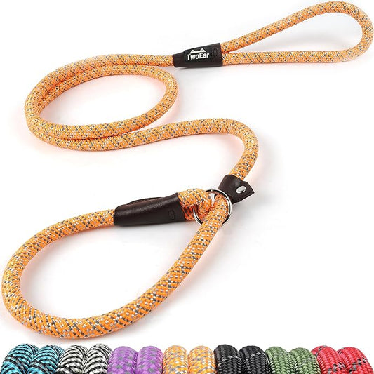 TwoEar Slip Leads for Dogs, 1/2" x 6FT Slip Leash for Large Dogs with Highly Reflective Threads, Comfortable Strong Rope Slip Leads, No Pull Pet Training Leash, Orange