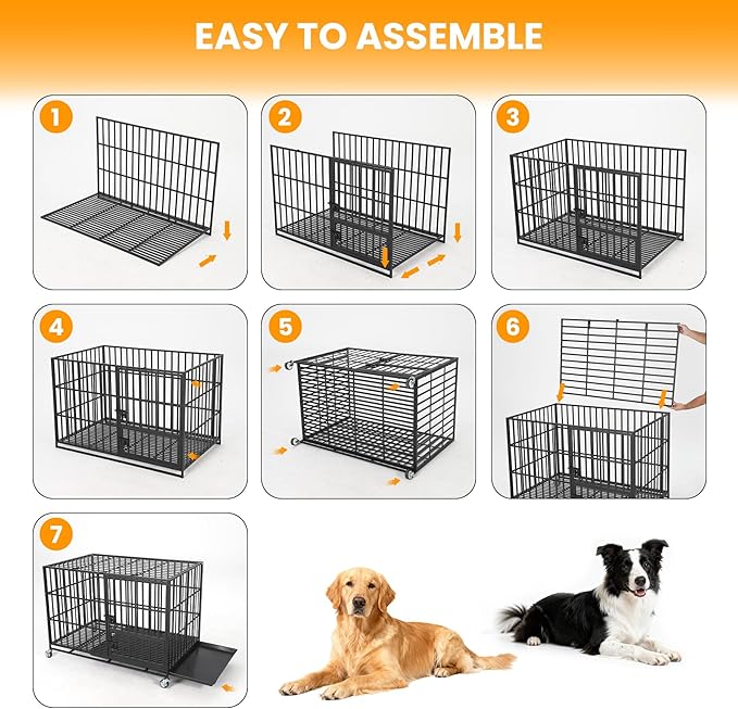Garvee 36 Inch Heavy Duty Dog Crate, Metal Escape Proof Dog Kennel Indoor with 3 Doors, Removable Tray, Large Dog Cage with Wheels for Large and Medium Dogs, Black