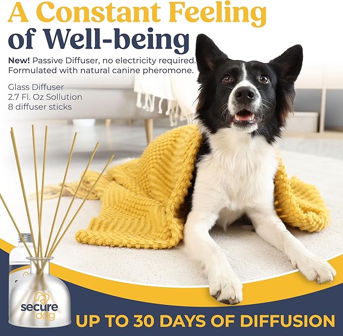 SecureDog Calming Diffuser for Supporting Calm and Well-Being to Help Relieve Any Feeling of Anxiety or Stress, Dog Pheromone Passive Stick Diffuser Home Starter Kit