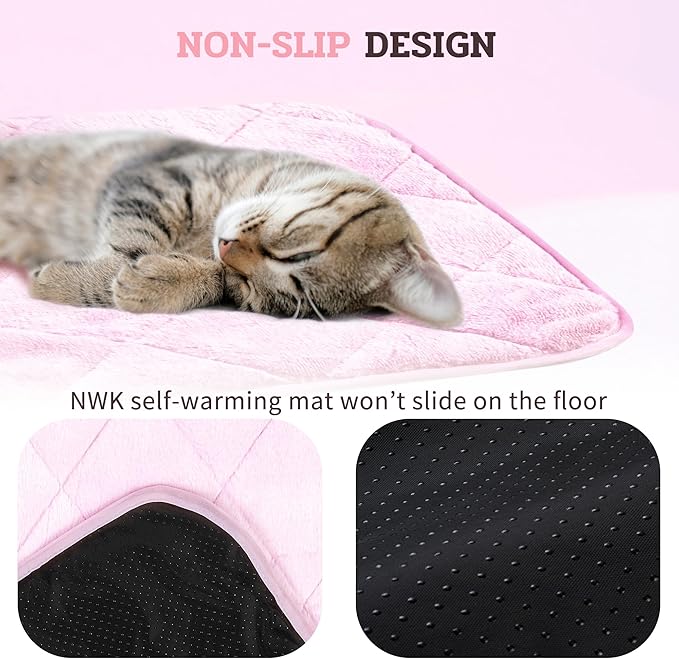 NWK Fluffy Self Warming Cat Mat, Cat Blanket, Thermal Dog Mat, Washable, Non-Slip Bottom for Sofa & Crate & Kennel & Car Seat (Blush Pink, Large (35'' X 23'' X 0.4''))