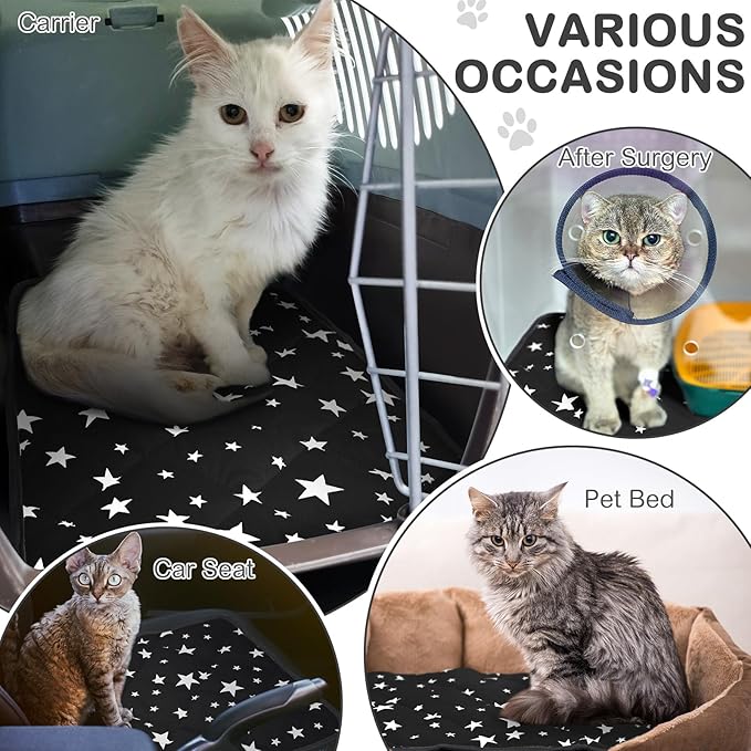 Namalu 4 Pack Self Warming Cat Bed Self Heating Cat Mat Star Pattern Soft Dog Crate Pad Thermal Pet Mat Anti Slip Kennel Dog Washable Warming Bed for Outdoor Indoor (18 x 24 Inch,Black)