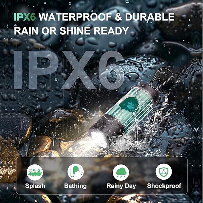 Tubasion 3-in-1 Dog Poop Bag Holder with Flashlight 7-Color, USB-C Rechargeable doggie bag holder for leash, IPX6 Waterproof Anti-Slip Clip Pet Waste Bag Dispenser for Walking (2 Dispensers, 60 Bags)