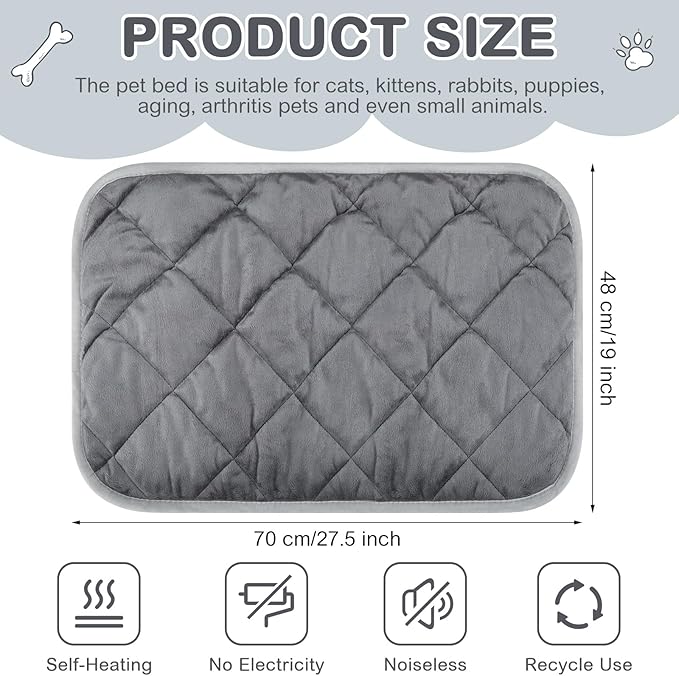 4 Pack Self Heating Cat Pad Self Warming Dog Mat Reflects Body Heat Extra Warm Thermal Pet Pad Washable Dog Cat Bed Crate Bed Mat Blanket(Gray,19 x 27.5 Inch)
