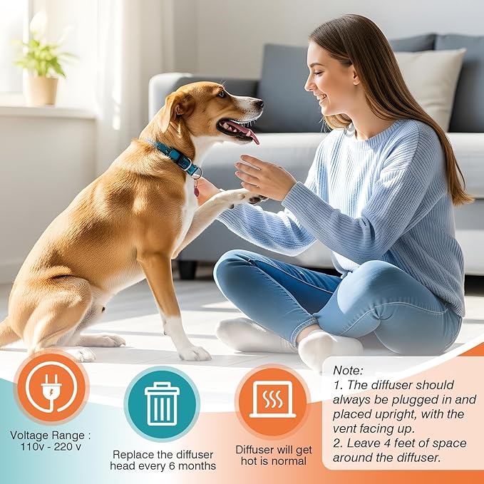 Dog Calming Pheromones Diffuser to Calm Pet 5 In 1 Advanced Kit Appeasing Pheromone Diffuser for Anxiety Relief (2 Plug in+3 Pack 48ml Refill) Reduce Aggression Fighting Barking Stress (Tasteless)