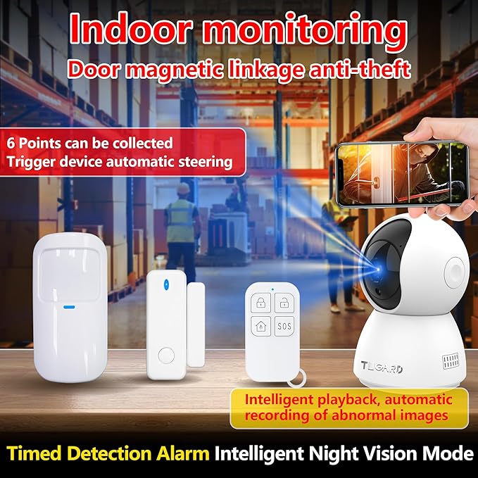 Indoor Security Camera, 1080p HD Dog-Camera, 2.4GHz WiFi Smart Home Security System, with Phone APP Alert, 5pcs Kit (Alarm Camera, Motion/Door Window Sensor, Remote) for Pet/Kid/Home