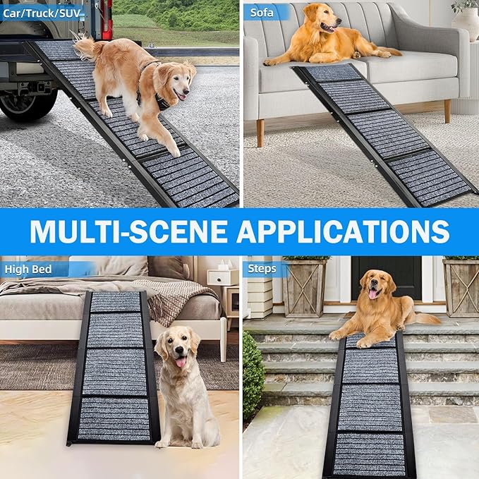 Dog Ramp for Car, 67'' Portable Pet Ramp for Large Dogs Up to 250 LBS, 17.3" Wide Folding Dog Ramp, with Anti-Slip Rug Surface, Outdoor Dog Ramps for SUV Car & Truck