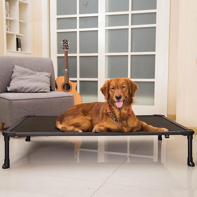 Veehoo Chew Proof Elevated Dog Bed - Cooling Raised Pet Cot - Rustless Aluminum Frame and Durable Textilene Mesh, Unique Designed No-Slip Feet for Indoor or Outdoor Use, Brown, X-Large, CWC2002