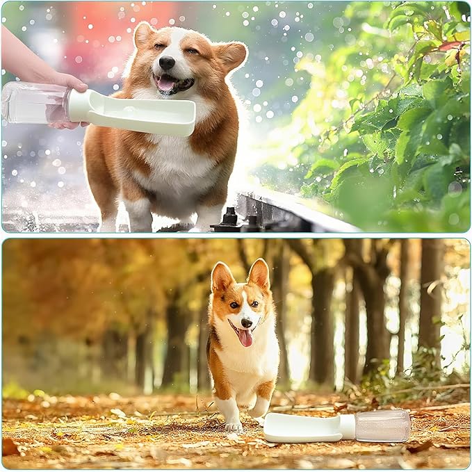 Portable Dog Water Bottle - Foldable Dog Water Dispenser | Leak Proof & Food Grade Plastic Travel | Pet Water Bottle for Cat Outdoor Walking Hiking Travel(US) (White, 19oz)