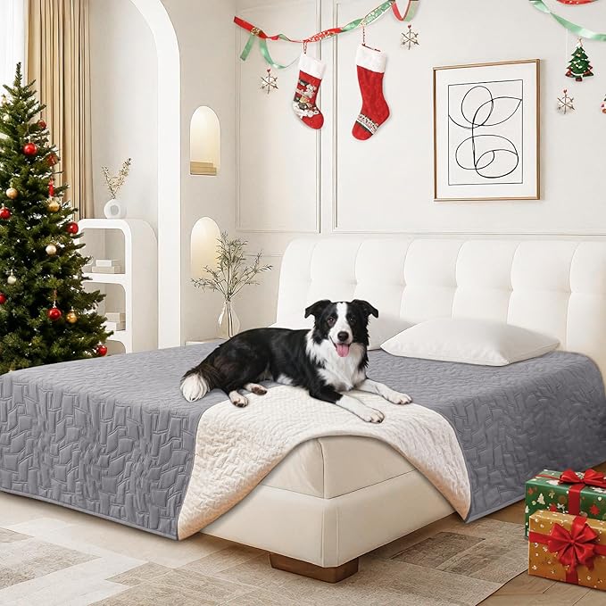 Waterproof Dog Bed Cover, Non-Slip Dog Blanket for Couch, Couch Covers for Dogs Washable, Pet Blanket for Furniture, Pet Bed Mat for Sofa, Car, Couch Protector (52x82 Inch, Light Grey)