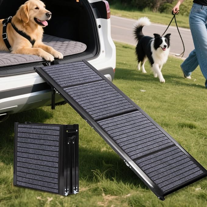 Dog Car Ramp for Large Dogs, Foldable Steps for Car Truck, SUV, Heavy Duty Pet Puppy Stair for High Bed & Sofa with Non-Slip Rug Surface, Steps for Dogs to Get in Car Vehicle