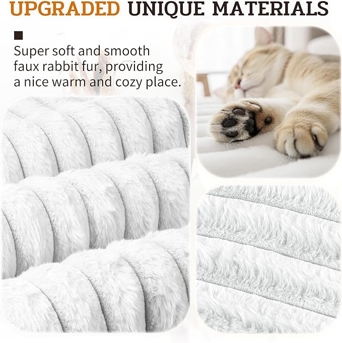 NWK Pack of 4 Fluffy Self Warming Cat Mat, Cat Blanket, Thermal Dog Mat, Washable, Non-Slip Bottom for Sofa & Crate & Kennel & Car Seat (Creamy White, Small (19'' X 15'' X 0.7''))