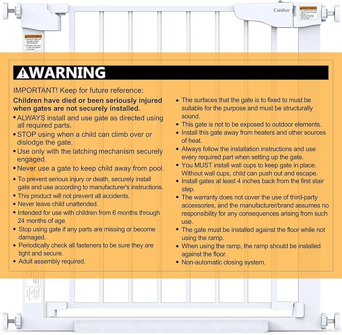 Cumbor 2 Pack 29.7-46" Baby Gate for Stairs, Mom's Choice Awards Winner-Auto Close Dog Gate for doorways, Easy Install Pressure Mounted Pet Gates indoor, Easy Walk Thru Wide Safety Gate for Dog, White