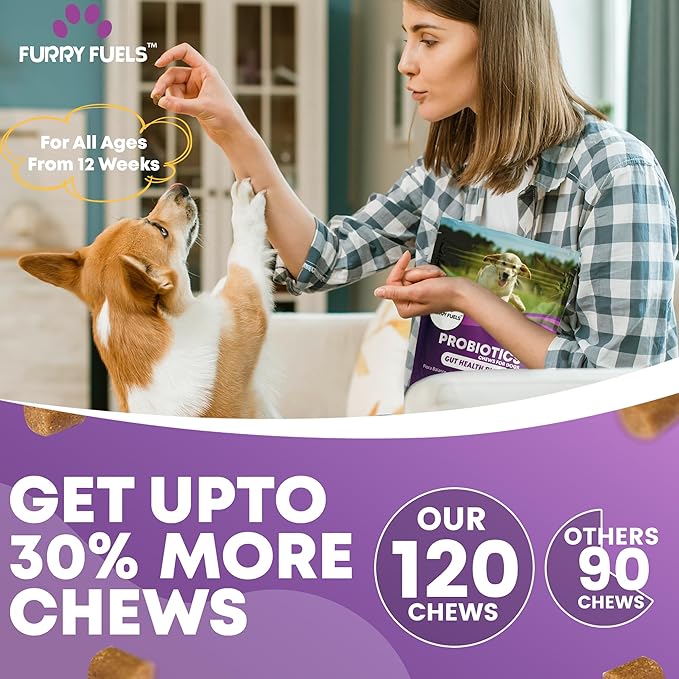 Dog Probiotics for Digestive Health - 120 Dog Chews - Probiotics for Dogs - Dog Probiotics for Yeast, Itchy Skin and Itchy Ears, Yeast Infection Treatment for Dogs - Flora Balance, Immune Support