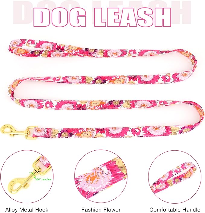 Beirui Cute Girl Dog Collars, Harnesses & Leashes Set - Adjustable Dog Collar and Leash Set with Flower - Soft Mesh Dog Vest Harness for Puppies Small Medium Dogs (Pink-2,XS)