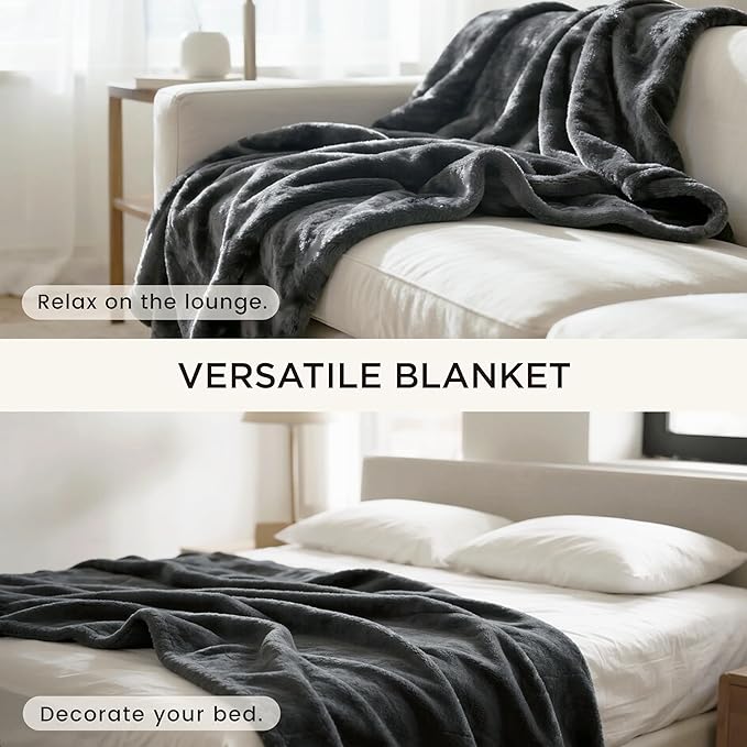 gogobunny Waterproof Bed Blanket, Reversible Sherpa Fleece Throw Blanket for Dog Puppy Cat, Furniture Cover Protects Bed Couch Sofa from Liquid Pee and Pet Fur (Dark Grey, 90x90 inches)