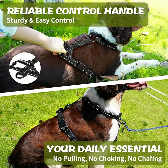 No-Pull Harness,Y-Shaped Design,Buckle-Neck Balance Harness with Reflective Stitching, Ideal for Dog Training and Night Walking, Padded Handle, Durable High-Tensile Nylon-Black-XL