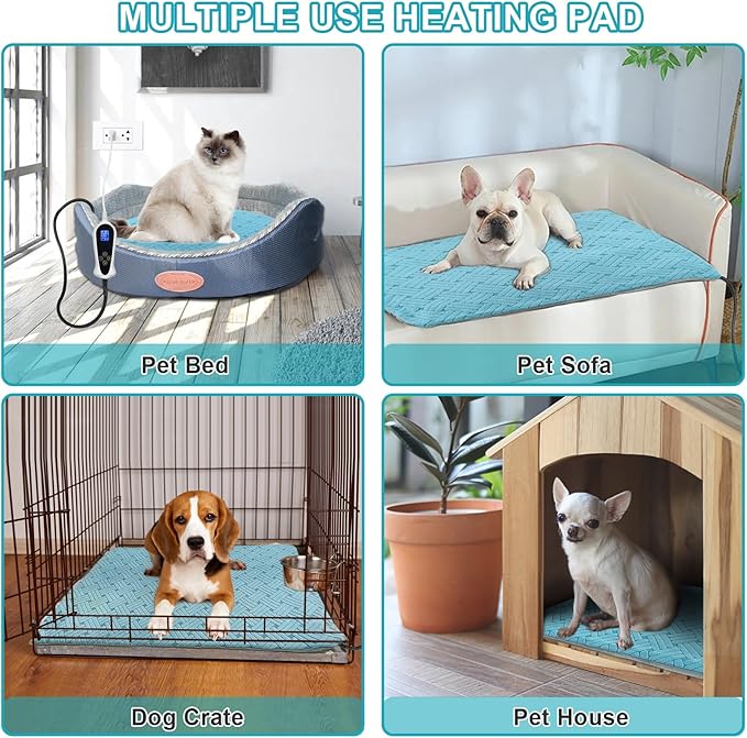 Dog Heating Pad 47x30 in, Pet Heating Pad for Dog Cat, Smart Thermostat Switch, Whelping Box Mats, Heated Dog Bed Mats with Chew Resistant Cord, Soft Blue Stripe Plush Cloth Cover