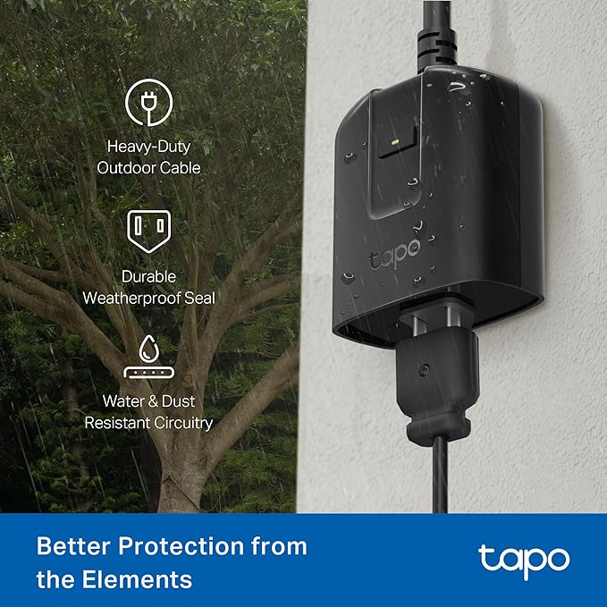 Tapo Outdoor Smart Dimmer Plug for Outdoor Lights, Matter, App Control, IP65 Weather Resistant, Works with Siri, Alexa, Google, ETL Certified, Energy Monitoring,150WLED/CFL, 2.4GHZ WiFi Only, P430M