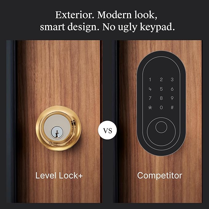 Level Lock+ WiFi Deadbolt Smart Lock - World's Smallest Smart Lock Plus Apple Home Key - Lock/Unlock Anywhere - Level App for iOS & Android - Works with Alexa, Apple & Google Home (Polished Brass)