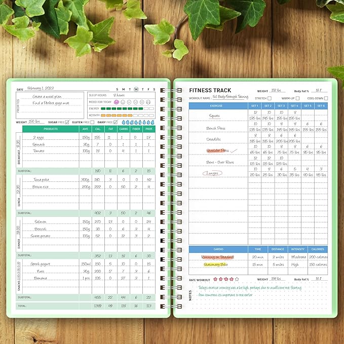 Wellness Planner & Fitness Log - Daily Diet & Health Journal with Weight Loss, Wellness Journal Notebook for Tracking Fitness, Sleep, Nutrition, Meal, Habits, A5(5.8 x 8.6 inch) (Green)