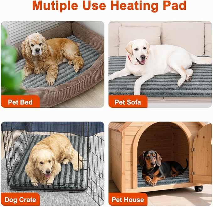 Large Pet Heating Pad, Waterproof Heated Dog Cat Bed with 11 Adjustable Temperatures & 24H Timer, Auto Shut-Off, Chew-Resistant Cord, Washable Cover, Indoor Electric Heating Mat, Grey, L(35" x 24")