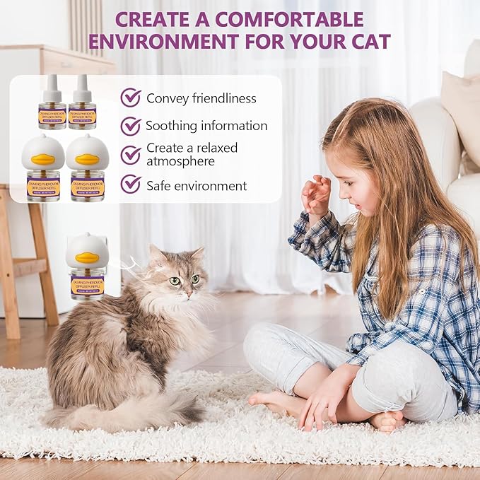 Cat Calming Pheromone Diffuser Kit, 2 Plug-Ins + 4 Refills (48ml Each), Long-Lasting Stress & Anxiety Relief, Reduces Fighting, Spraying & Scratching, Safe & Drug-Free Comfort for All Cats and Kittens