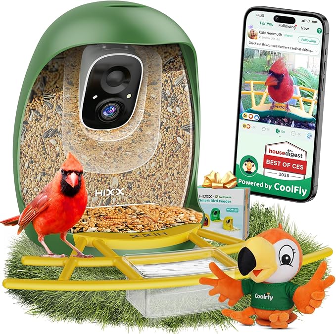HIXX Smart Bird Feeder with Camera, AI Identify Birds & Auto Capture, 2K HD Live Camera Birdwatching with Color Night Vision for Bird Lovers Gifts Include Magnetic Toy