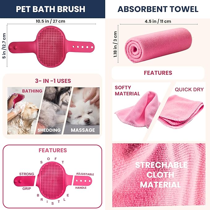 Dog Paw Washer Kit - Includes Paw Cleaner Cup, Towel, Pet Bath Brush & Moisturizing Balm - Dog Foot Washer for Muddy Paws, ideal for Small & Medium Dogs (Pink, Small)