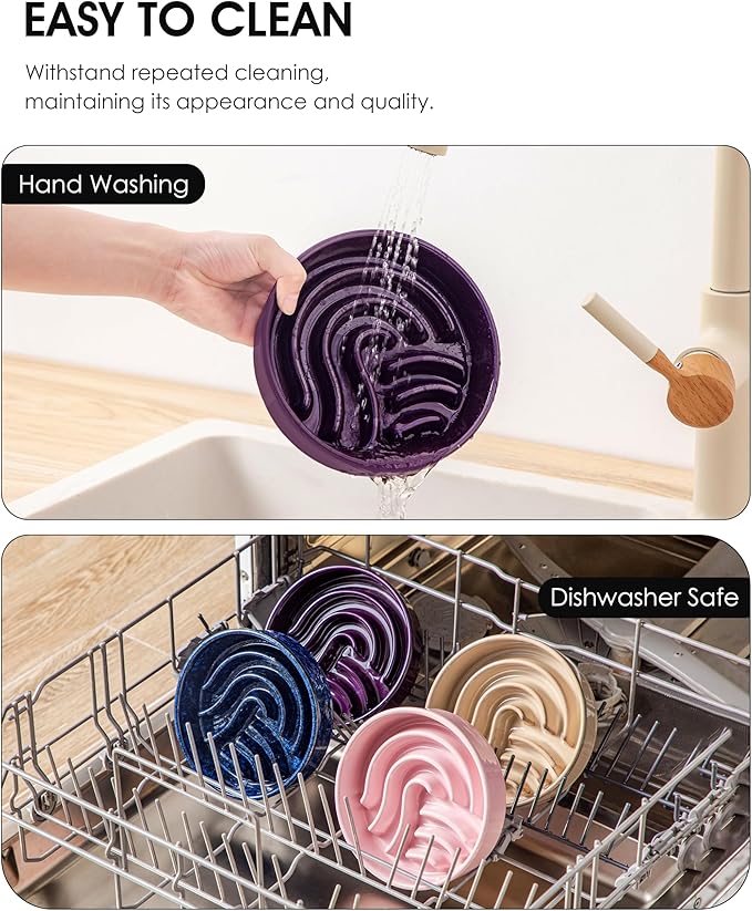 vancasso Slow Feeder Dog Bowl, 0.6 Cup Ceramic Slow Feeding Food Dish for Small Breed, Puzzle Dog Food Bowl for Fast Eater, Dark Purple