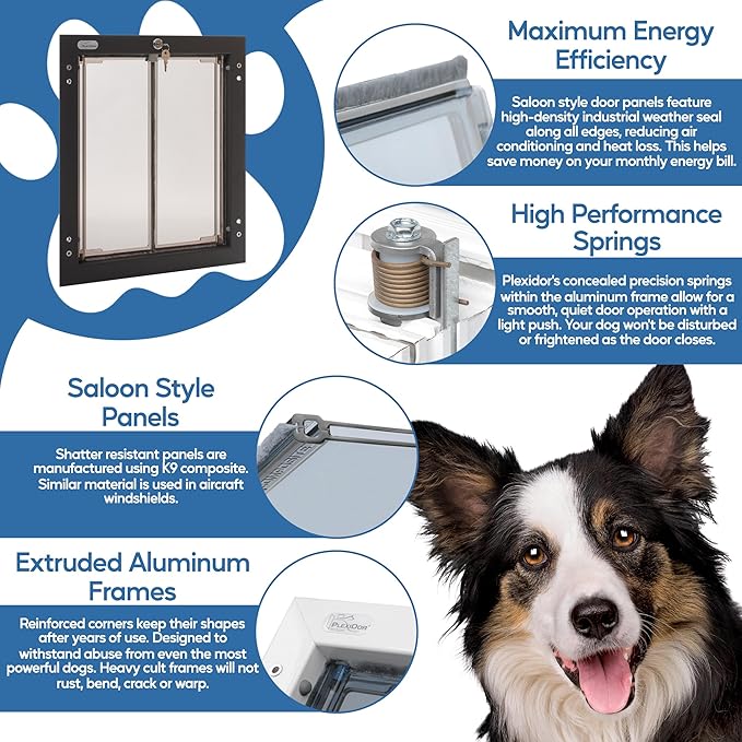 PlexiDor Performance Pet Doors for Dogs and Cats - Door Mount Dog Door with Lock and Key - Bronze, Large Sizes