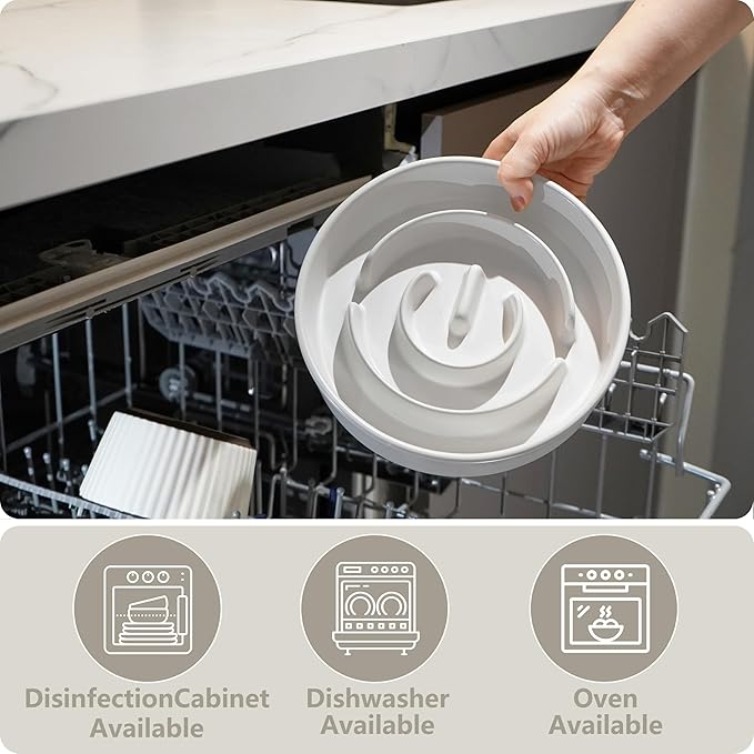 Ceramic Slow Feeder and Water Bowl Set for Medium and Large Dogs, 8.0inch Ceramic Dog Bowls Elevated with Wooden Stand, 2.0 Cups Dog Slow Feeder(30oz) and 70oz Water Bowl Set, White