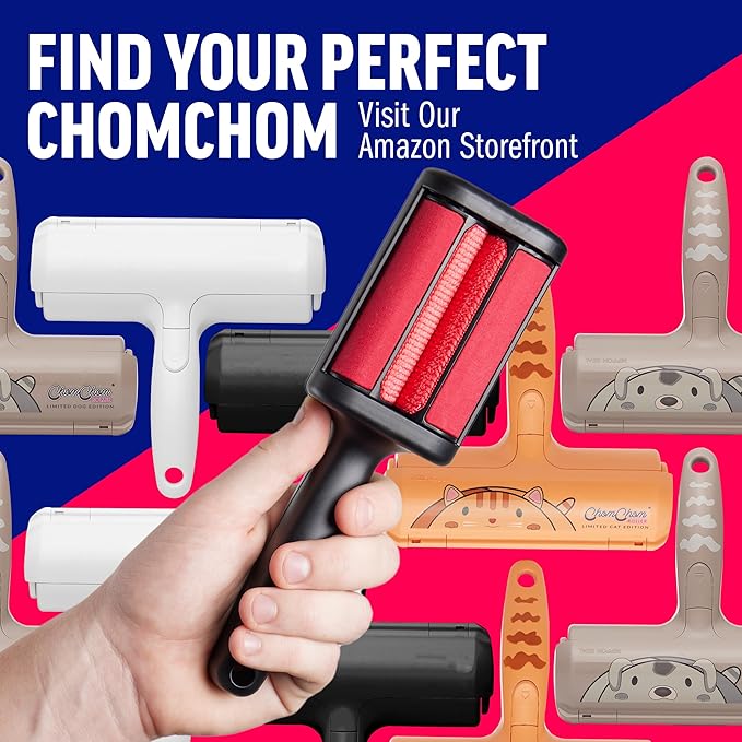 ChomChom Roller for Pet Hair - Reusable Lint Roller Pet Hair Removal Tool for Clothes, Couches, Cars and Travel - Cat Dog Hair Remover, Compact, No Sticky Refills Needed (Mini Roller)
