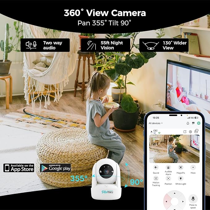 Vicohome 2K AI Tracking Security Camera for Home,5GHz Wi-Fi, Pet Indoor Camera, Baby Monitor,360ยฐ View Pan/Tilt Cam,Two Way Audio,Night Vision,Easy to Setup,Audible Alarm,180 Days Exchange Policy