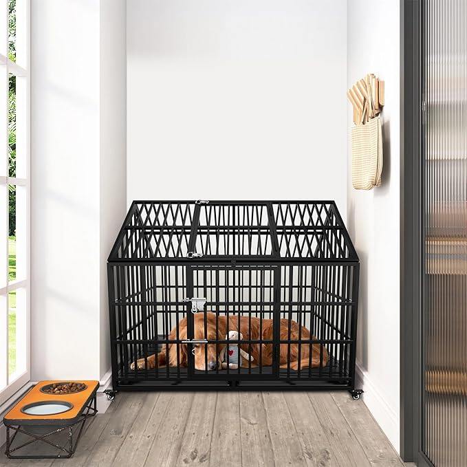 54 Dog Crate with Mat, Large Dog Crat for for Large Dogs, Heavy Duty Dog Kennel Indoor with Roof Top, XL,XXL Dog Cage for High Anxiety Dogs