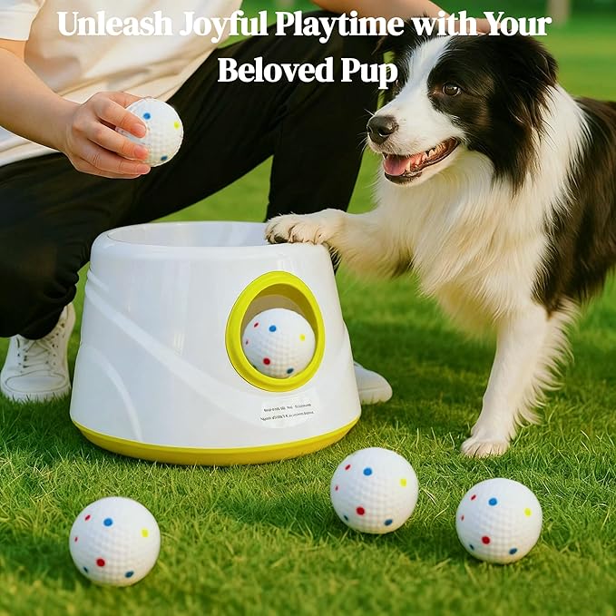 Automatic Ball Launcher for Dogs, Dog Ball Launcher with 6 ETPU 2.3” Balls, Adjustable Distance Thrower for Indoor & Outdoor Fetch Play, Interactive Pet Toy for Small & Medium Dogs
