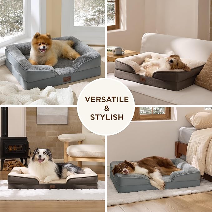 Bedsure XL Self Warming Orthopedic Dog Bed for Extra Large Dogs - Washable XLarge Dog Bed Waterproof, Comfort Pet Couch with Removable Cover, Pets Sofa with Nonskid Bottom, Grey, Non-Electric