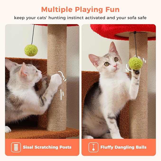 Flower Cat Tree, 52.4 Inch Multi-Level Cat Tower for Indoor Cats with Dual Top Perches, 2 Condos & Scratching Posts, Plush Cat Furniture for Kittens and Medium Cats, Brown