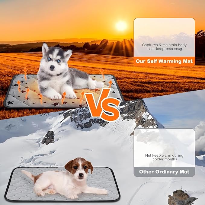 Namalu 4 Pack Self Warming Cat Bed Self Heating Cat Mat Star Pattern Soft Dog Crate Pad Thermal Pet Mat Anti Slip Kennel Dog Washable Warming Bed for Outdoor Indoor(24 x 35 Inch,Gray)