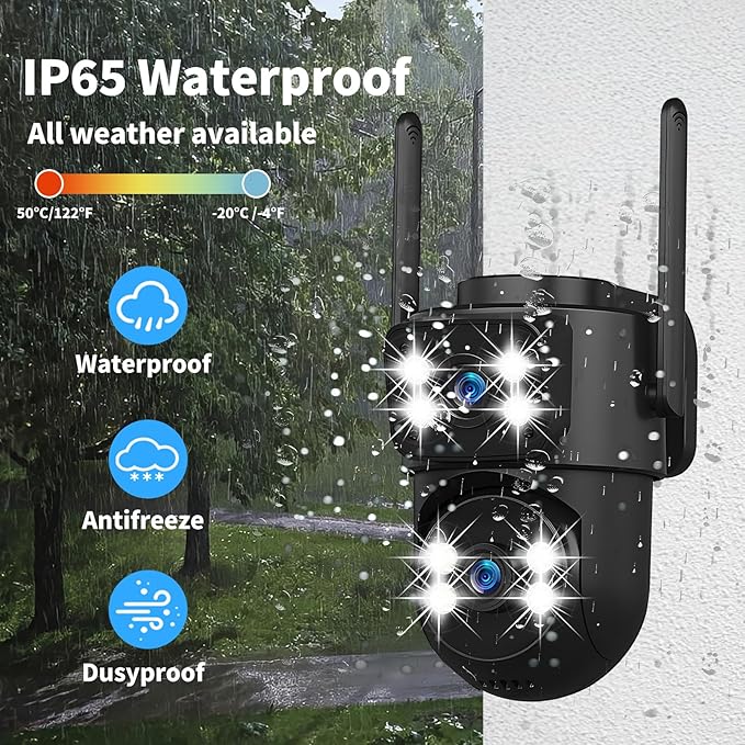 Dual-Lens Smart-Indoor Outdoor-Camera, 2K-3MP HD - 5G WiFi, 360° AI Motion Tracking IP65 Weatherproof, Color Night Vision, 24/7 Recording, 2-Way Audio, Nanny/Pet/Baby Cam (Black)